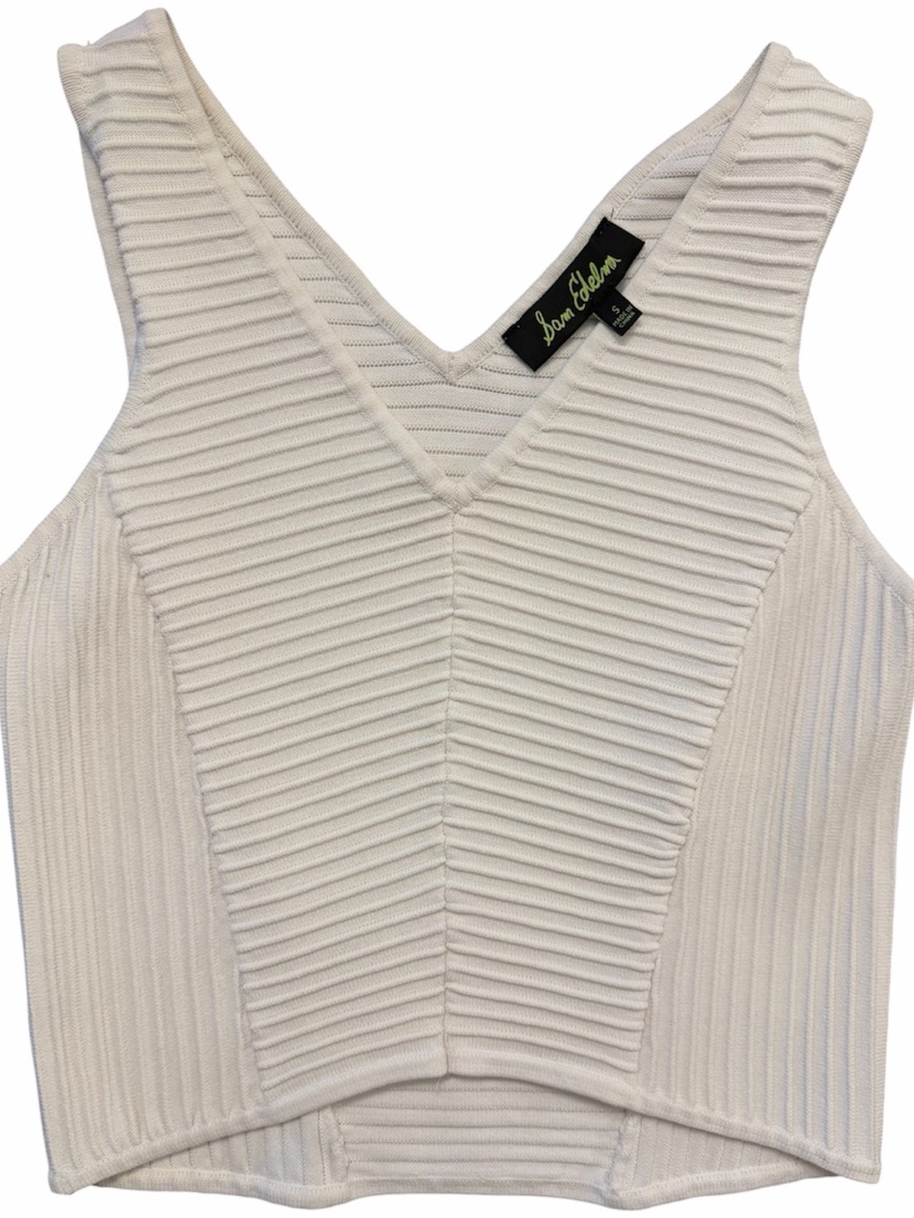 Sam Edelman Cream Ribbed V-Neck Tank Top Size Small